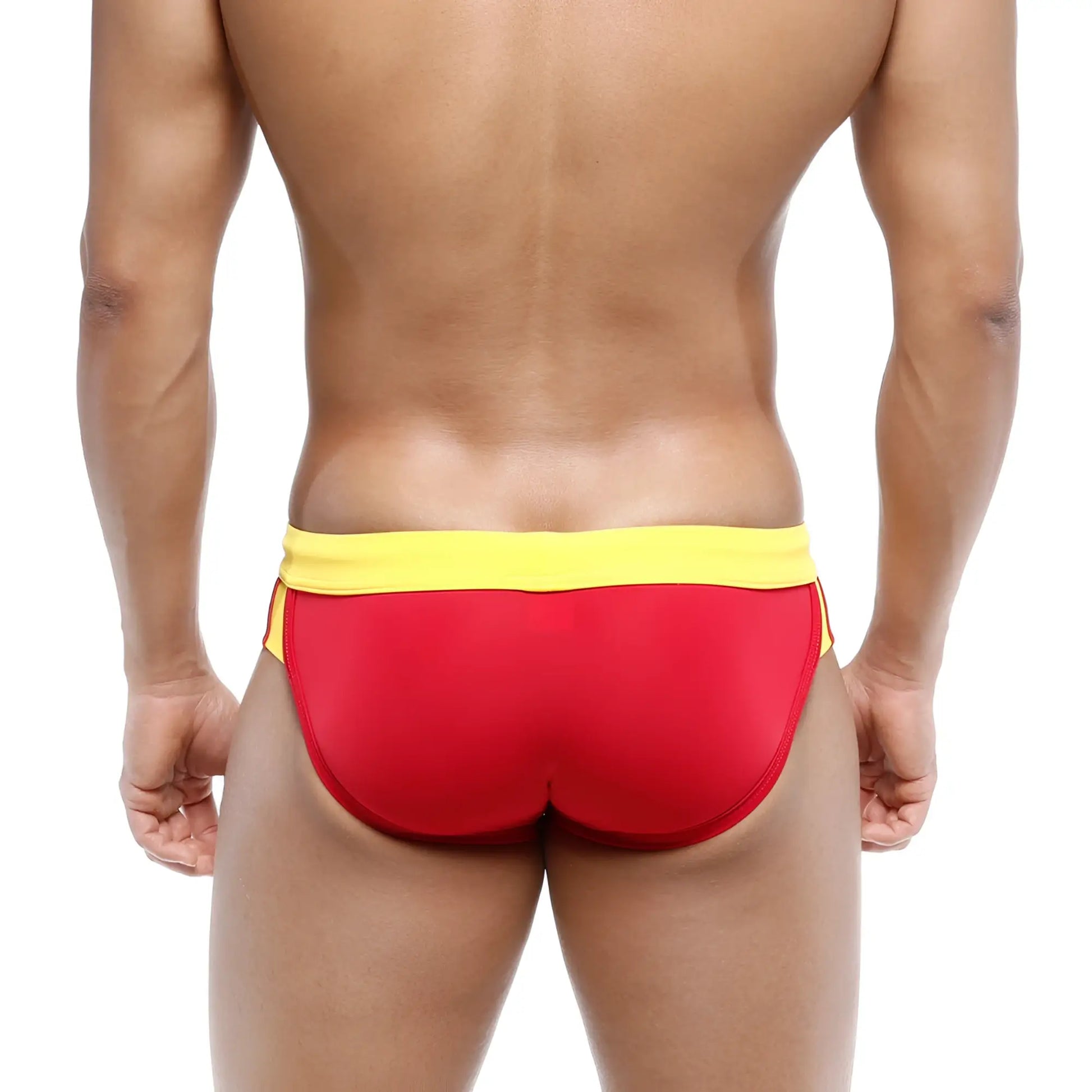 MetroMaleWear swim brief Espana 4923-41 in red and yellow with a snug form-fitting design for swimming