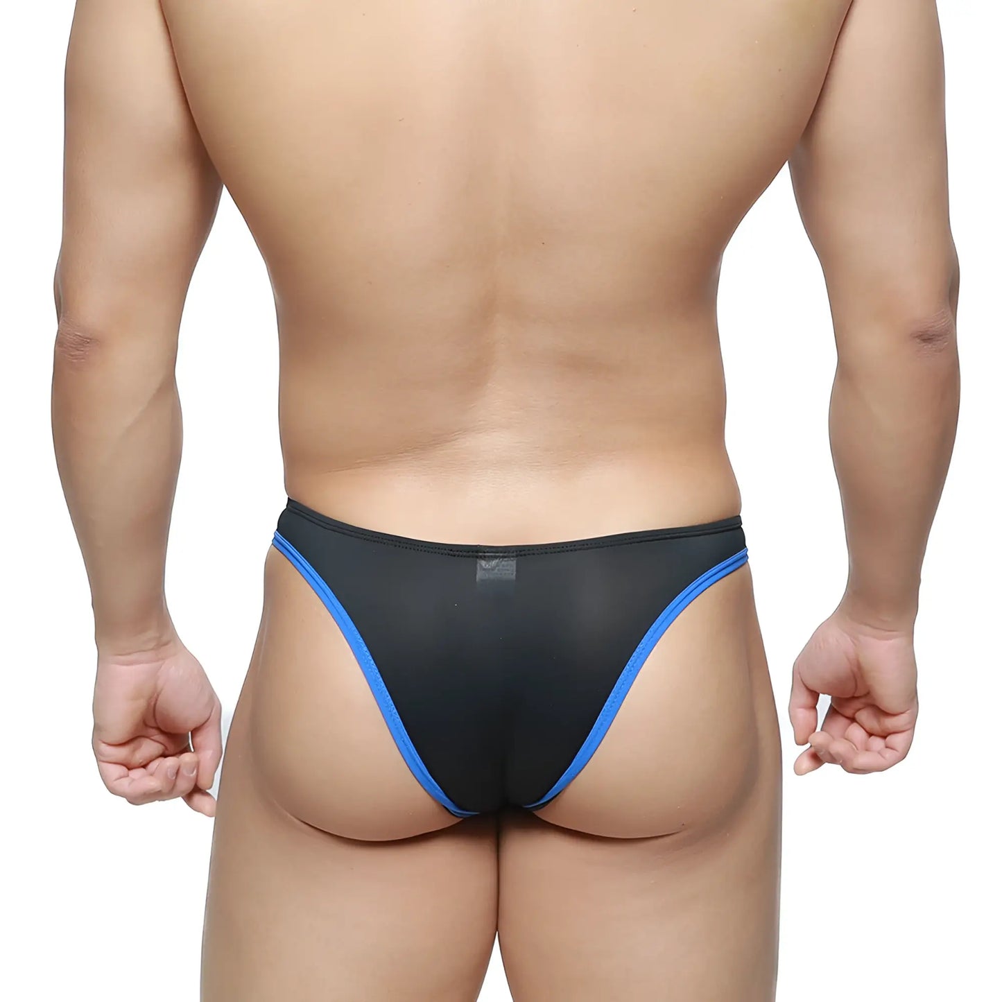 MetroMaleWear top bikini black 6114-20 black mesh briefs with bold blue trim for stylish men’s underwear