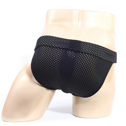 MetroMaleWear tull bikini black mesh athletic briefs with white dot pattern and elastic waistband