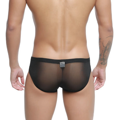 MetroMaleWear tull negro bikini 5103-M70 black sheer mesh briefs with solid waistband front view