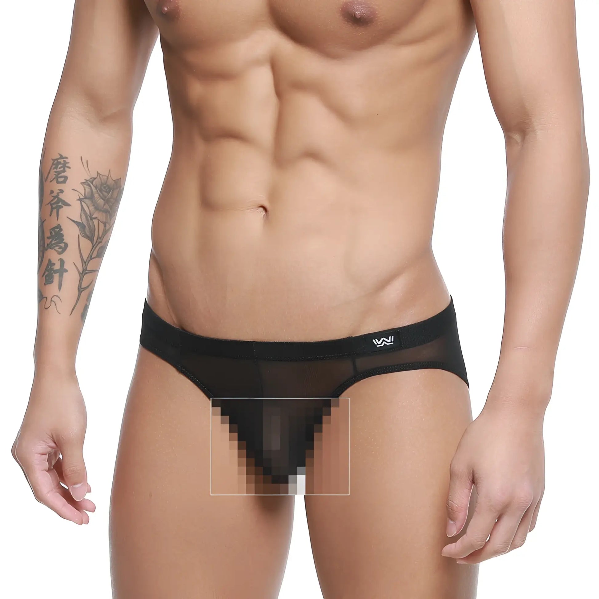 Metro male wear tull negro bikini 5103-m70 black sheer mesh briefs with solid black waistband and white logo