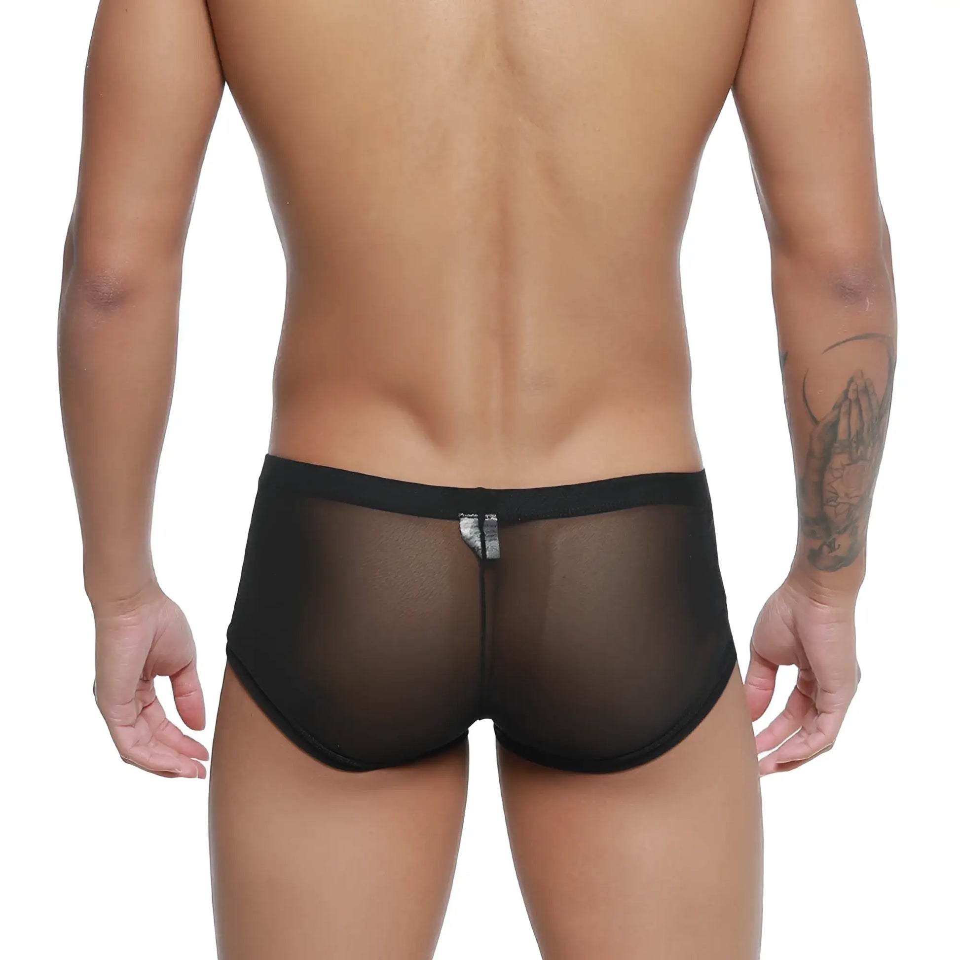 MetroMalewear tull negro trunk 2125-70 black sheer mesh briefs with solid black waistband front view