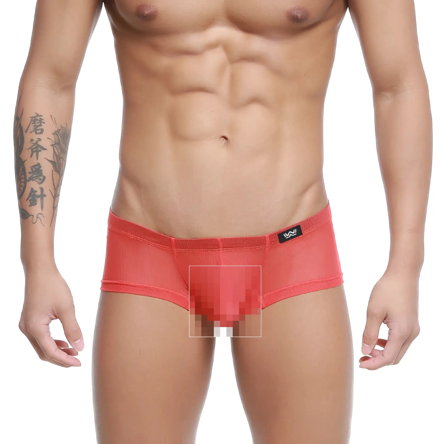 MetroMaleWear Tull rojo trunk 2125-13 red mesh briefs with black logo on waistband for comfortable everyday wear