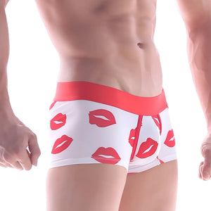 White briefs metro male wear valentine short boxer with red lipstick print and solid red waistband 7 inch