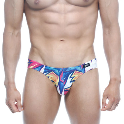 MetroMaleWear Vasco hip brief atractivo 5103-33 in vibrant blue pink yellow geometric pattern on white base