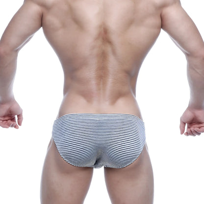 MetroMaleWear Vasco hip brief gray stripe 5103-46 features classic navy and white stripes in smooth form-fitting fabric