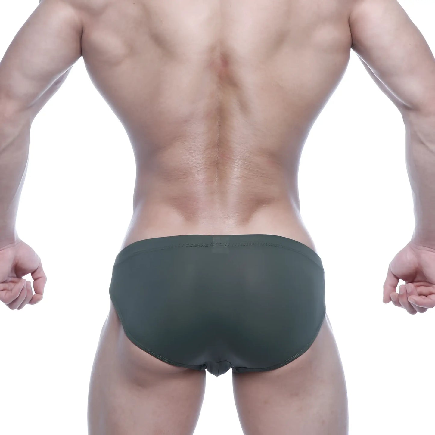 Dark green sheer mesh briefs metro male wear vasco hip brief 5103-26 shown from the back side