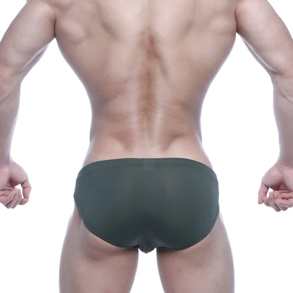 Dark green sheer mesh briefs metro male wear vasco hip brief 5103-26 shown from the back side