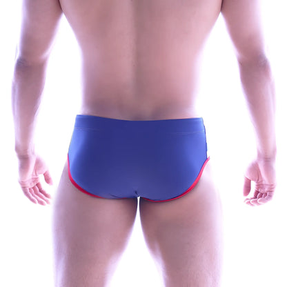 MetroMalewear vigor swim brief blue 4936-41 features blue swim trunks with red trim for comfortable swimming
