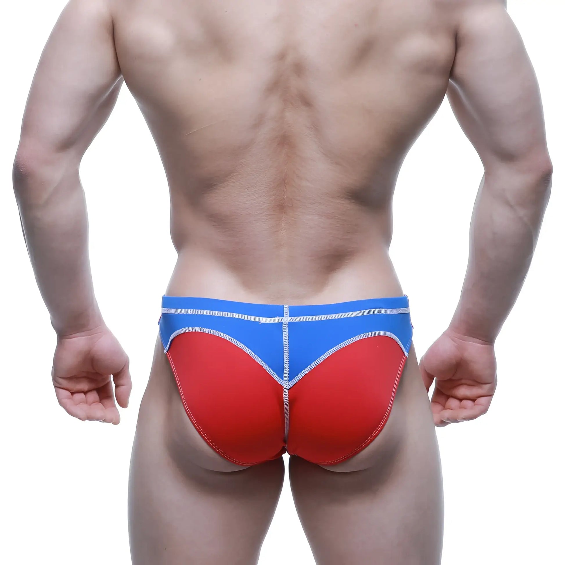 MetroMaleWear WAHOO swim bikini red 4989-12 in blue and red athletic briefs with white stitching details