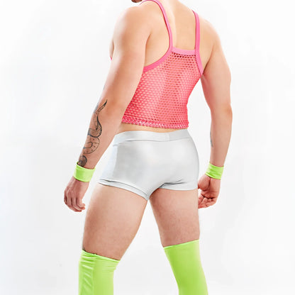 Pink mesh tank top with thin straps and fitted design from miami jock barbie menâ€™s sexy halloween costume mjt010