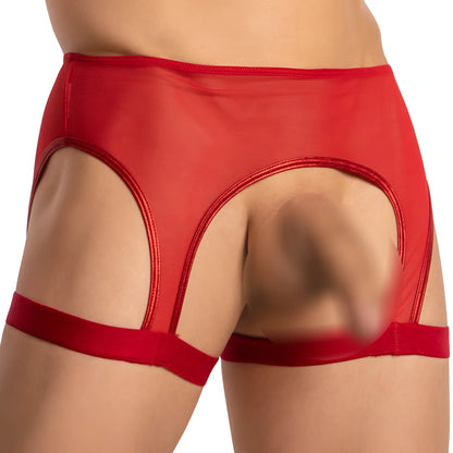 Red sheer mesh briefs with red elastic bands and cutout design from miami jock mju008 accessory collection