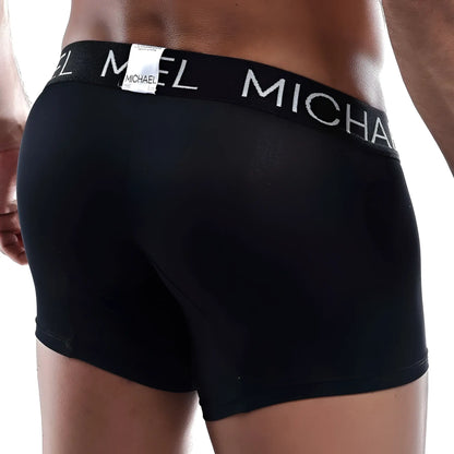 Black michael mlg009 boxer trunk briefs with white logo band offering comfortable fit and support
