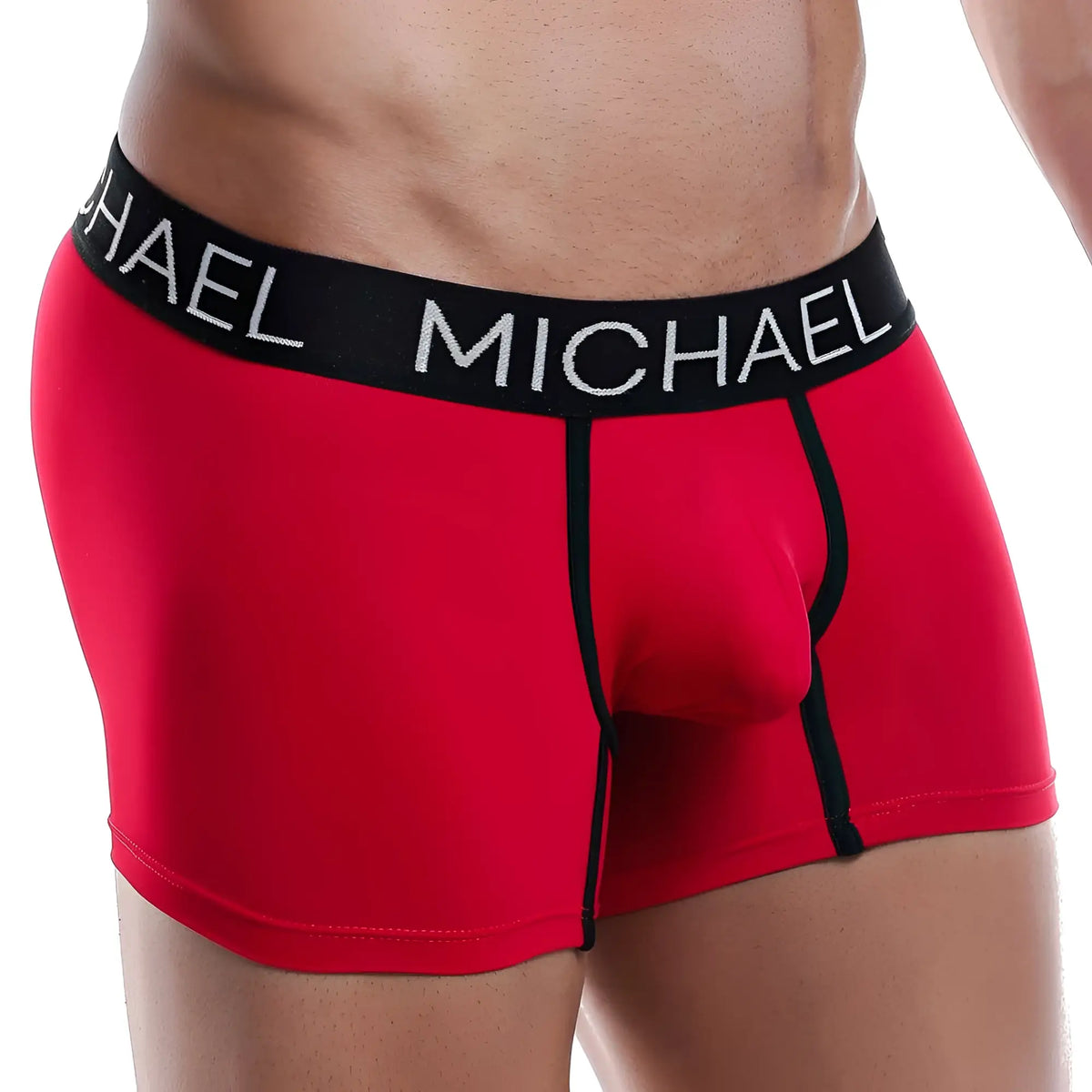 Red michael mlg009 boxer trunk briefs with black trim and waistband designed for comfortable daily wear