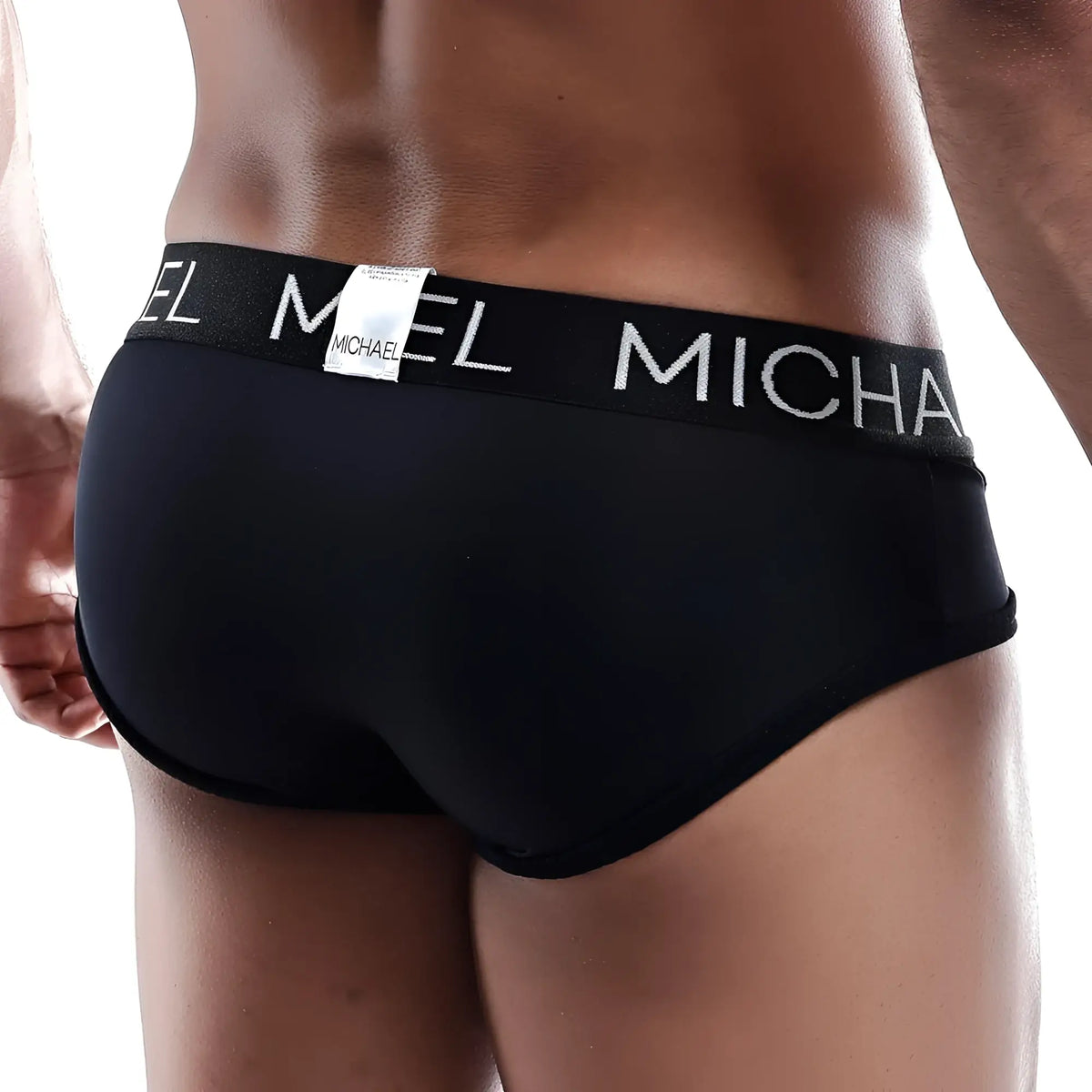 Black michael MLH017 brief with sleek fitted design and white logo waistband ideal for comfortable everyday wear