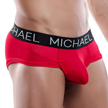 Red michael michael kors briefs with black waistband white lettering and mesh detailing michael MLH017 brief