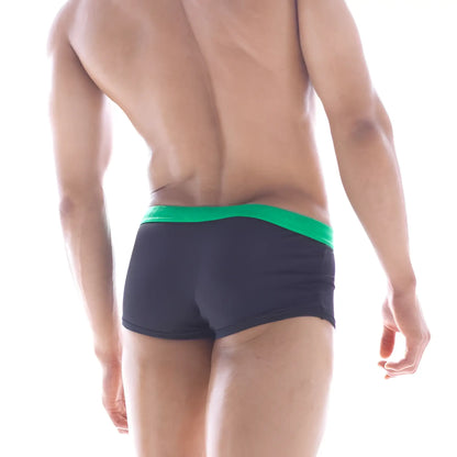 MIIW emerald square cut trunk swimwear in black with a vibrant green waistband size M for swimming and beachwear