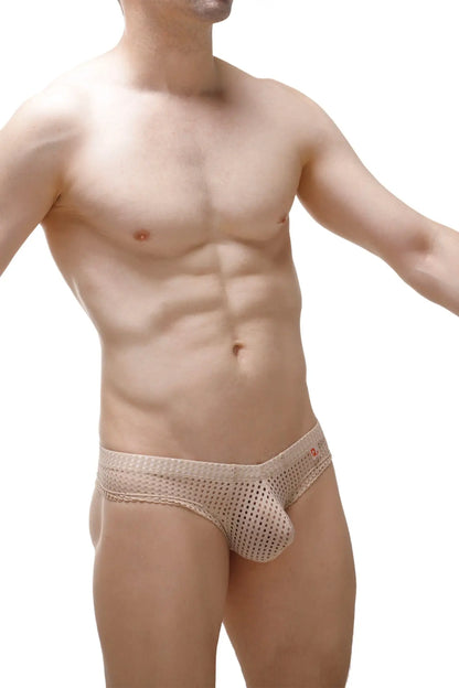Mini boxer durtol nude beige mesh briefs with perforated design and subtle branding on waistband visible from front