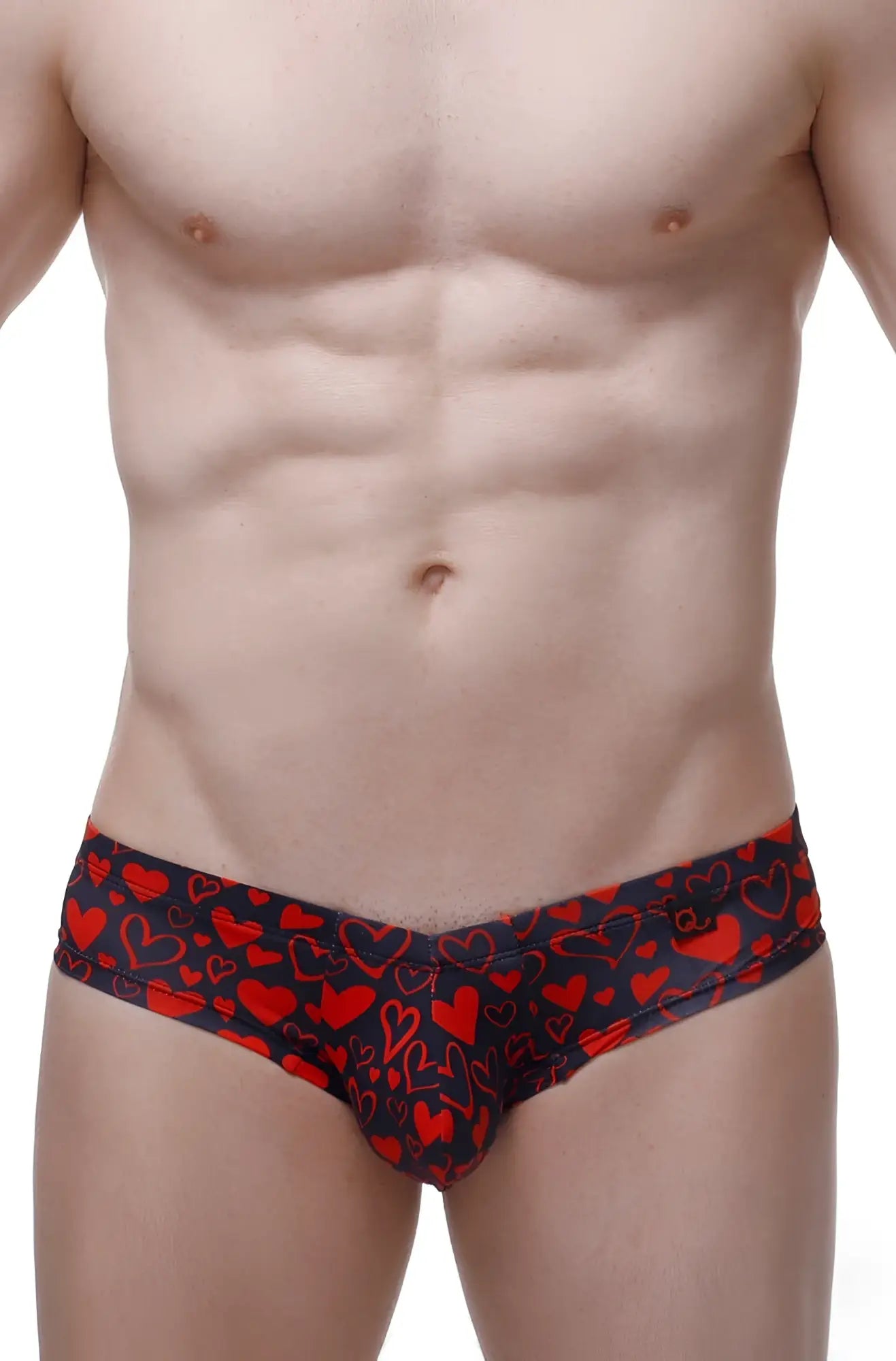 Mini boxer king of hearts men’s dark blue briefs with red heart patterns soft cotton fabric