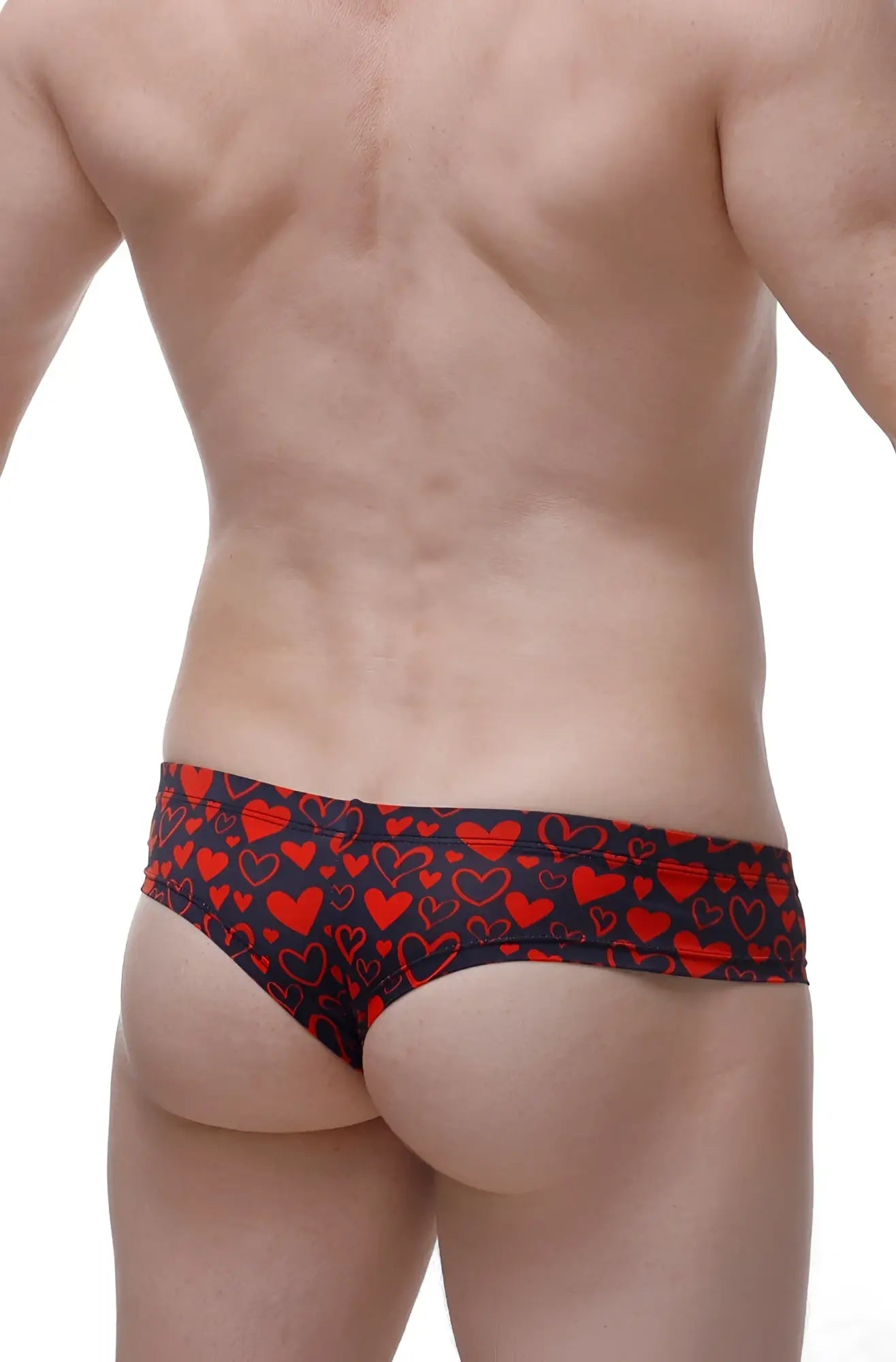 Mini boxer king of hearts red heart patterned men’s briefs on dark navy fabric with soft stretchy material