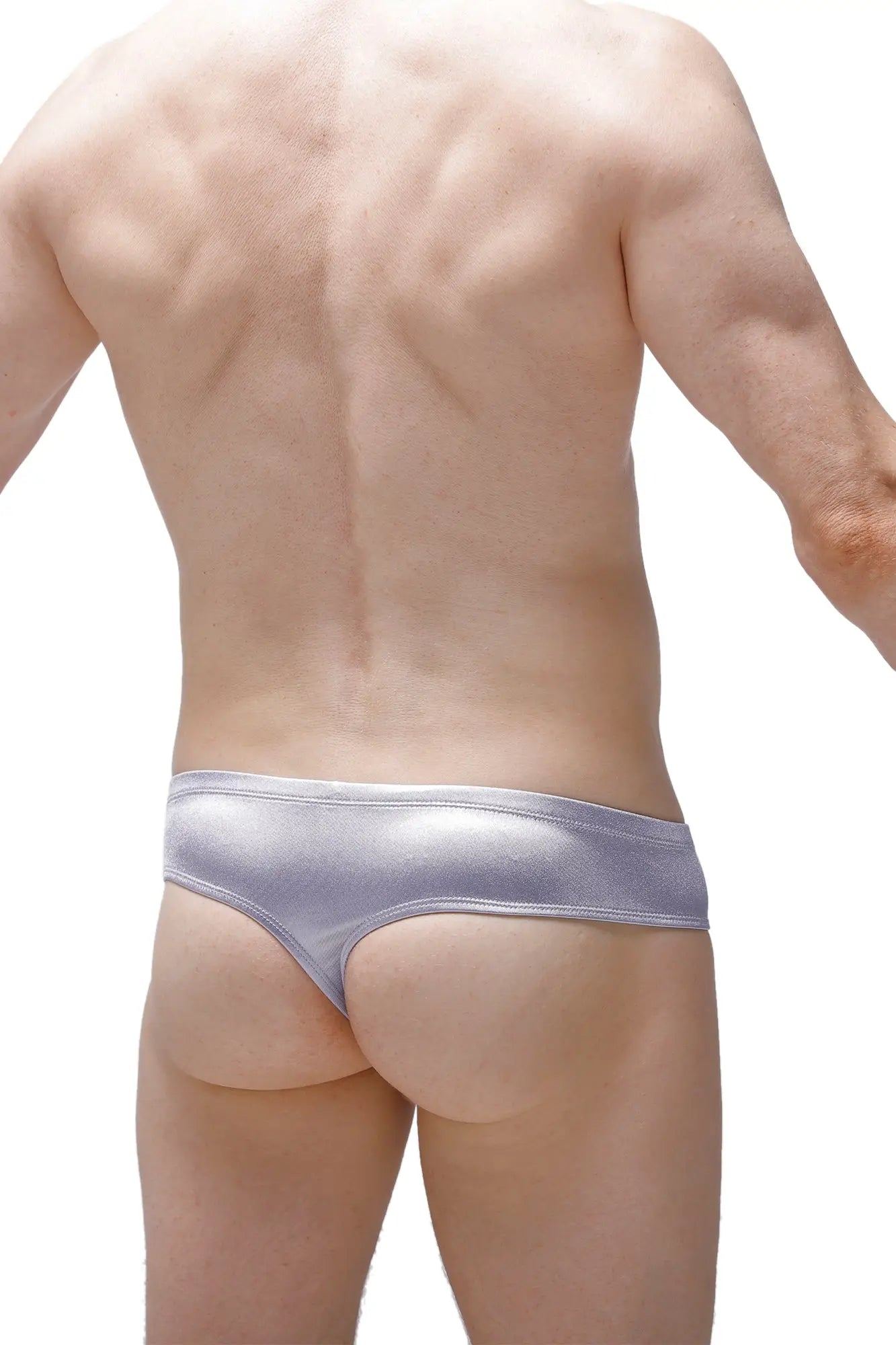 Mini boxer satin silver metallic briefs with a sleek form-fitting design in shiny satin material