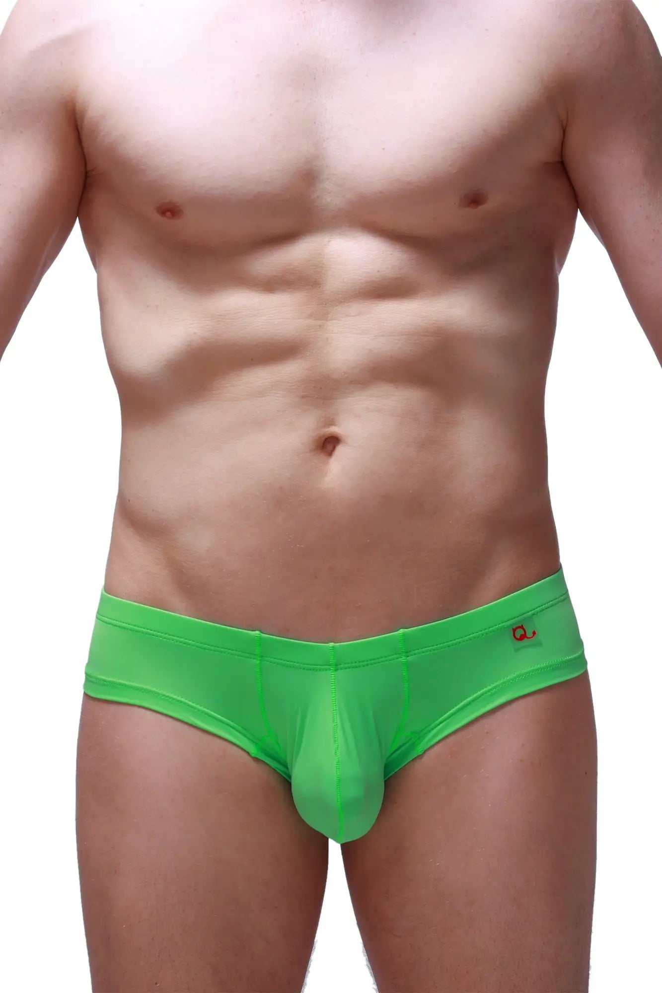 Mini boxer neon green bright green form-fitting men’s briefs with smooth elastic waistband and small side logo