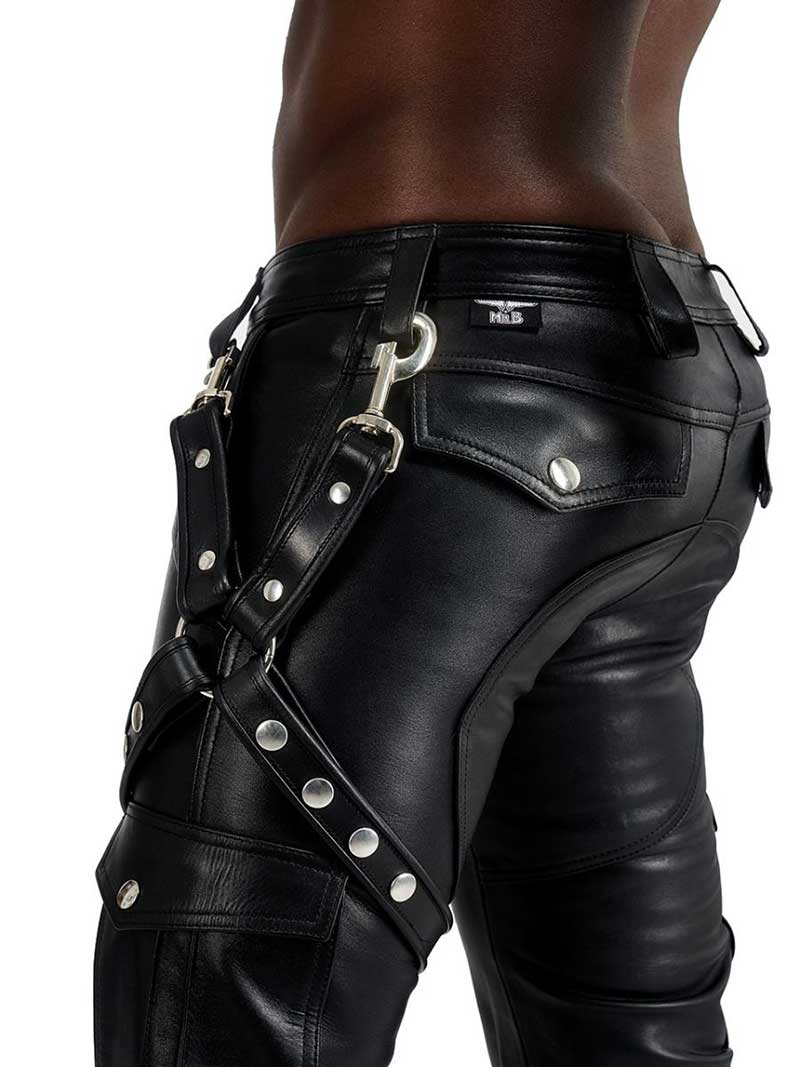 Mister B Leather Leg Harness Black 602804 Size L/XL