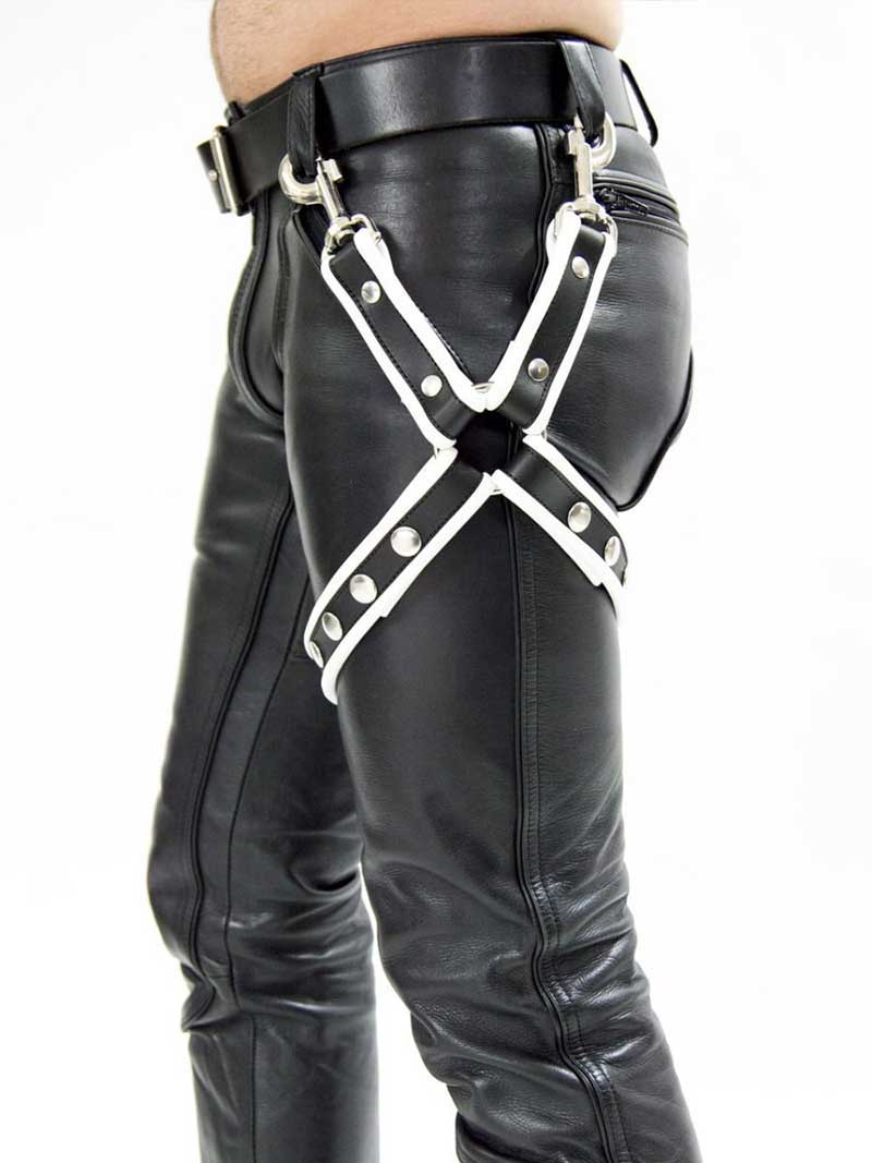 Mister B Leder Bein Harness Schwarz/Weiß 602840 Gr. L/XL