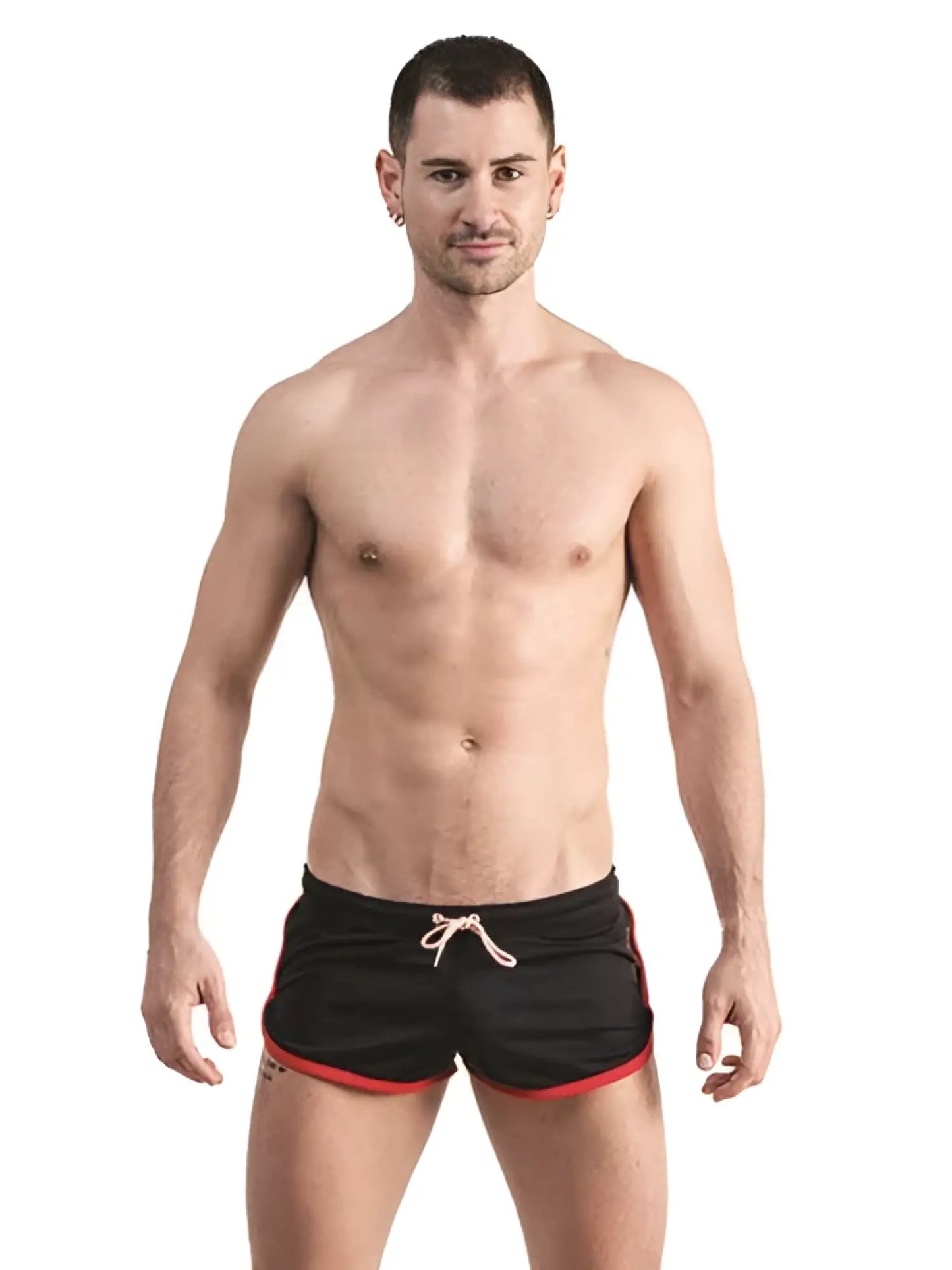 Black swim trunks mister b urban ibiza shorts with red trim and white drawstring size m