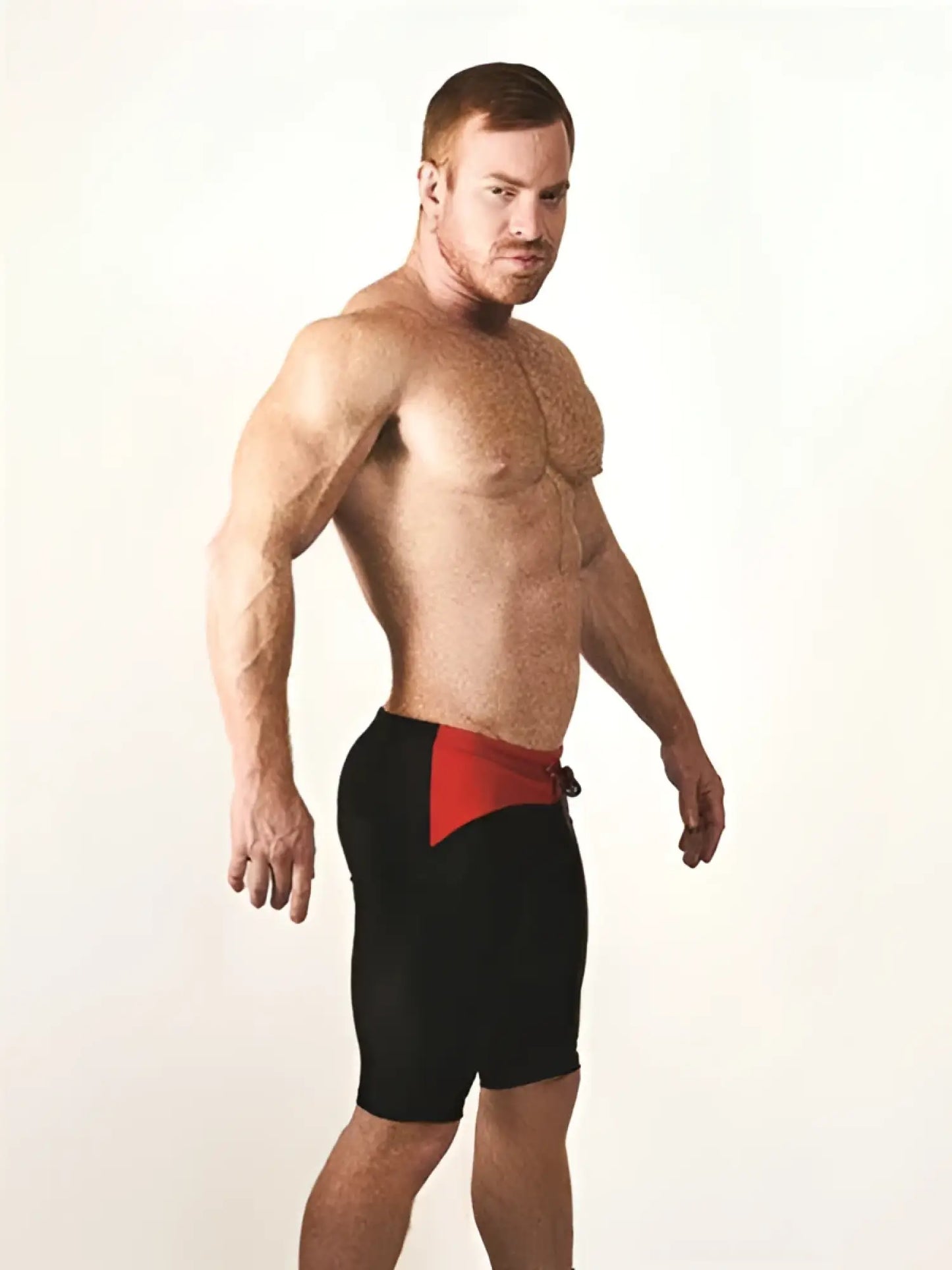 Mister B Urban Mallorca cycle shorts in black and red with bold geometric design size M front view