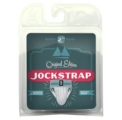 Mm original edition bike style adult jockstrap with 2 inch waistband in red grey in clear plastic package with green label