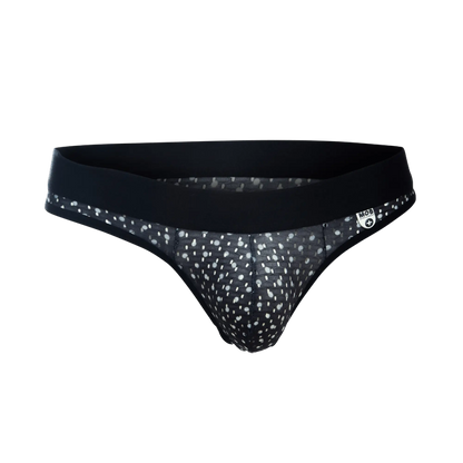 Black and white polka dot mesh briefs with a solid black waistband from the MOB Aero Jock final sale collection