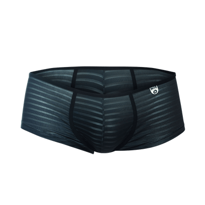 Black men’s mob boyshort briefs with subtle stripes and reinforced side seams for comfortable support