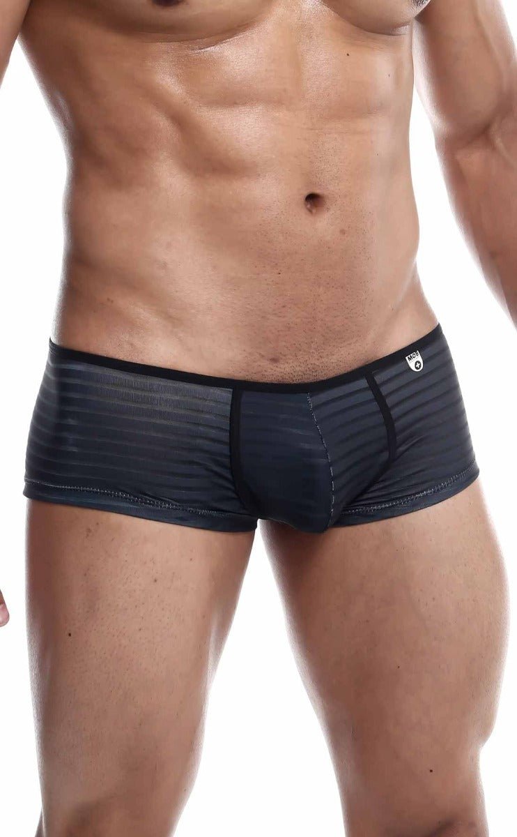 Black striped men’s briefs mob boyshort with sleek form-fitting design and subtle textured fabric