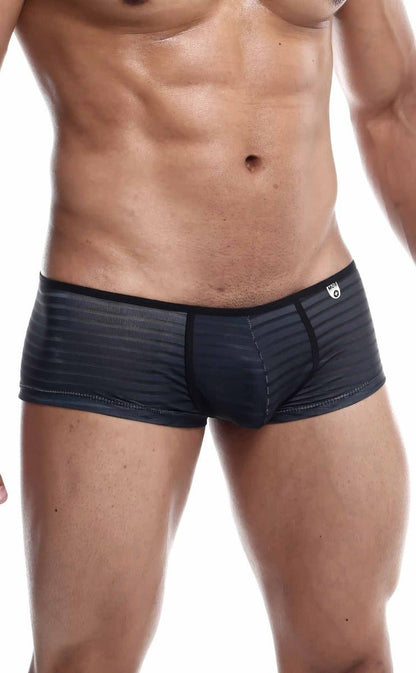 Black striped men’s briefs mob boyshort with sleek form-fitting design and subtle textured fabric