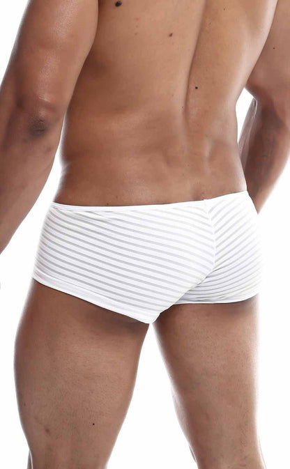 MOB boyshort white briefs with fine gray horizontal stripes made from soft breathable fabric for everyday comfort