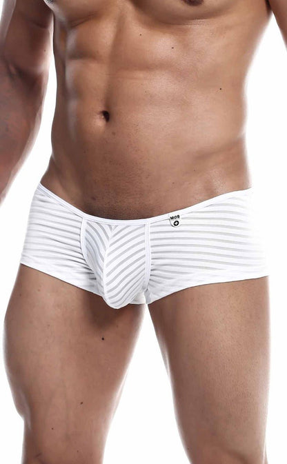 White striped men’s briefs mob boyshort with modern contoured design and subtle branded waistband in white