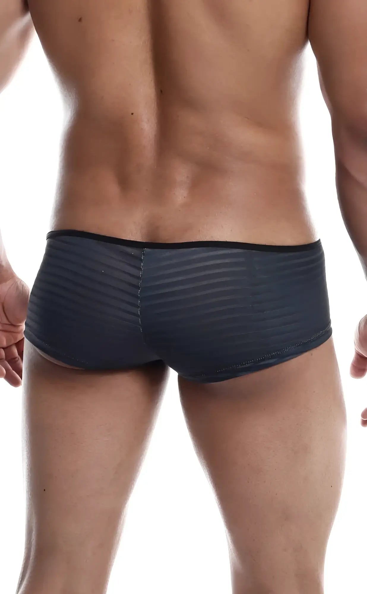 Dark gray ribbed textured men’s briefs mob boyshort with black elastic waistband front view