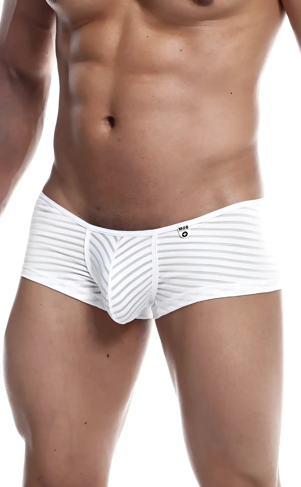 White striped men’s briefs mob boyshort with modern contoured design and subtle branded waistband in white