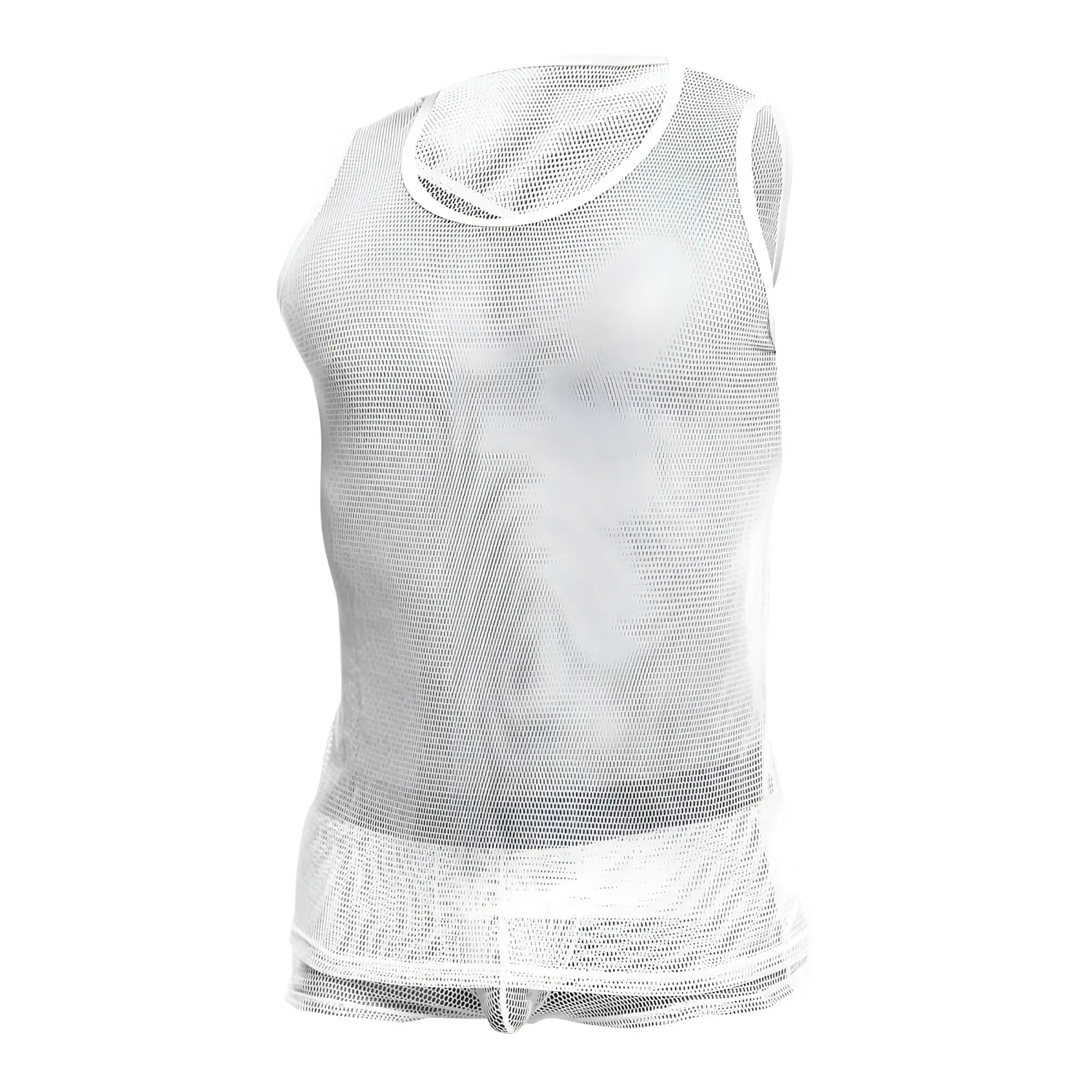 White mesh MOB fishnet tanktop with round neckline and hemmed edges made of breathable fabric