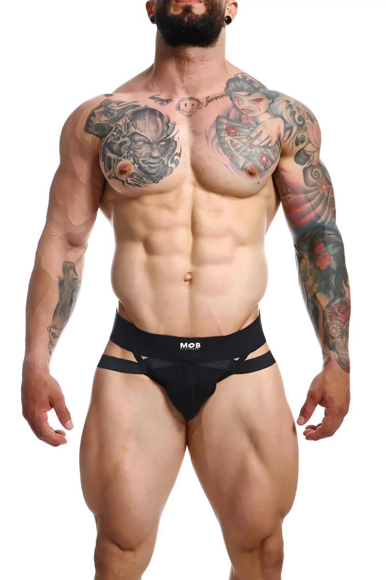 Men’s x jockstrap black mesh briefs with central waistband featuring m2b logo for comfortable support