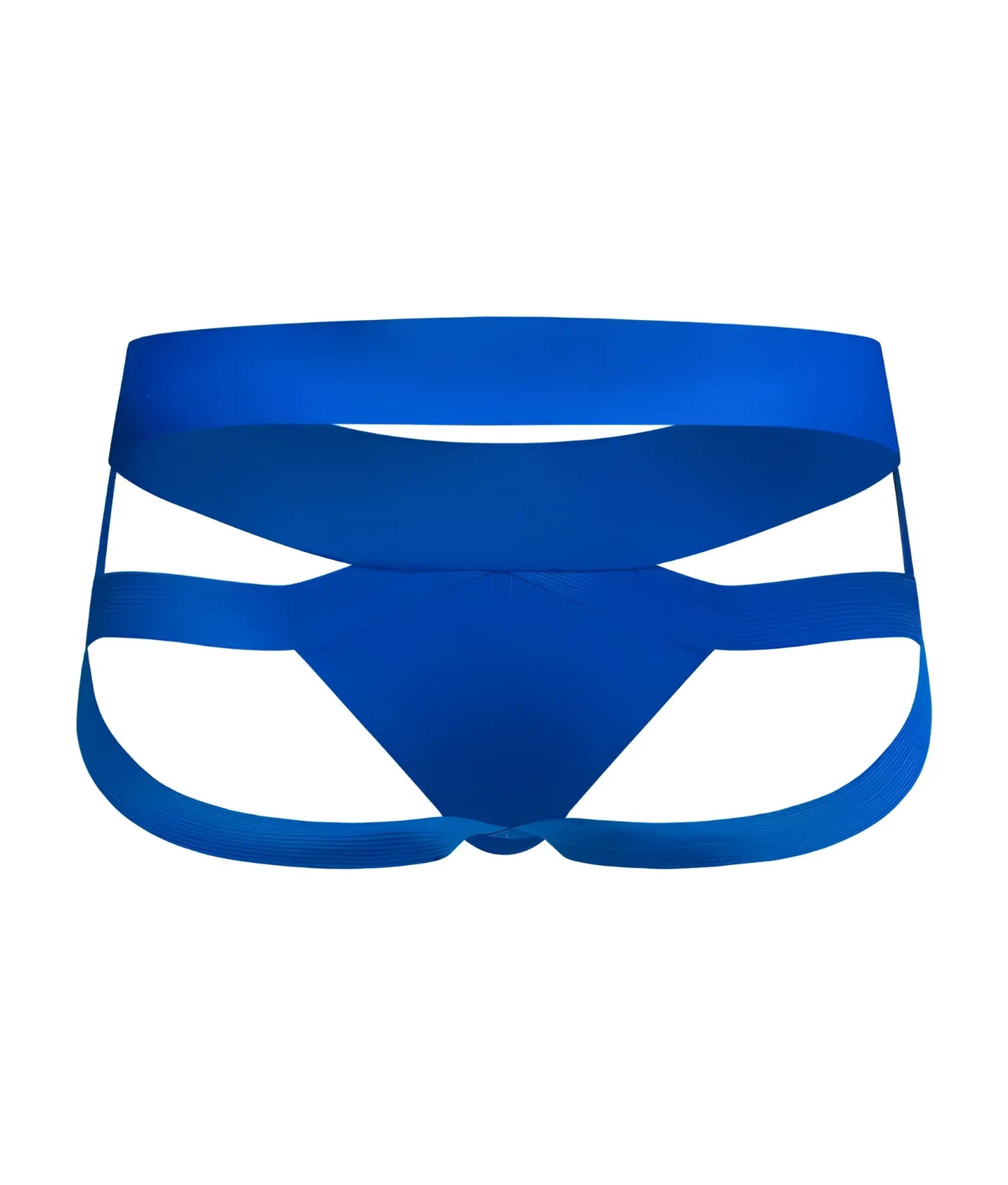Men’s x jockstrap blue athletic briefs with supportive strappy design for active wear front view