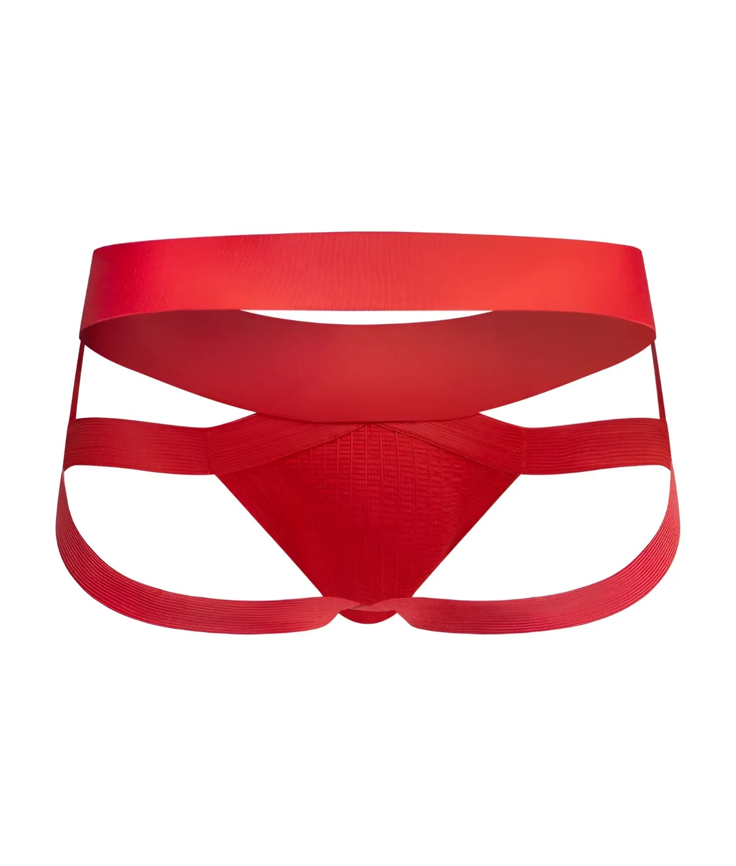 Men’s x jockstrap red athletic briefs with textured front panel and wide supportive straps for active wear