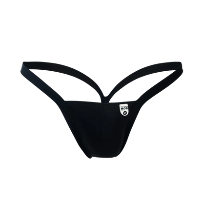 Black thong mob y buns thong with minimalist design and thin supportive straps showing the back side