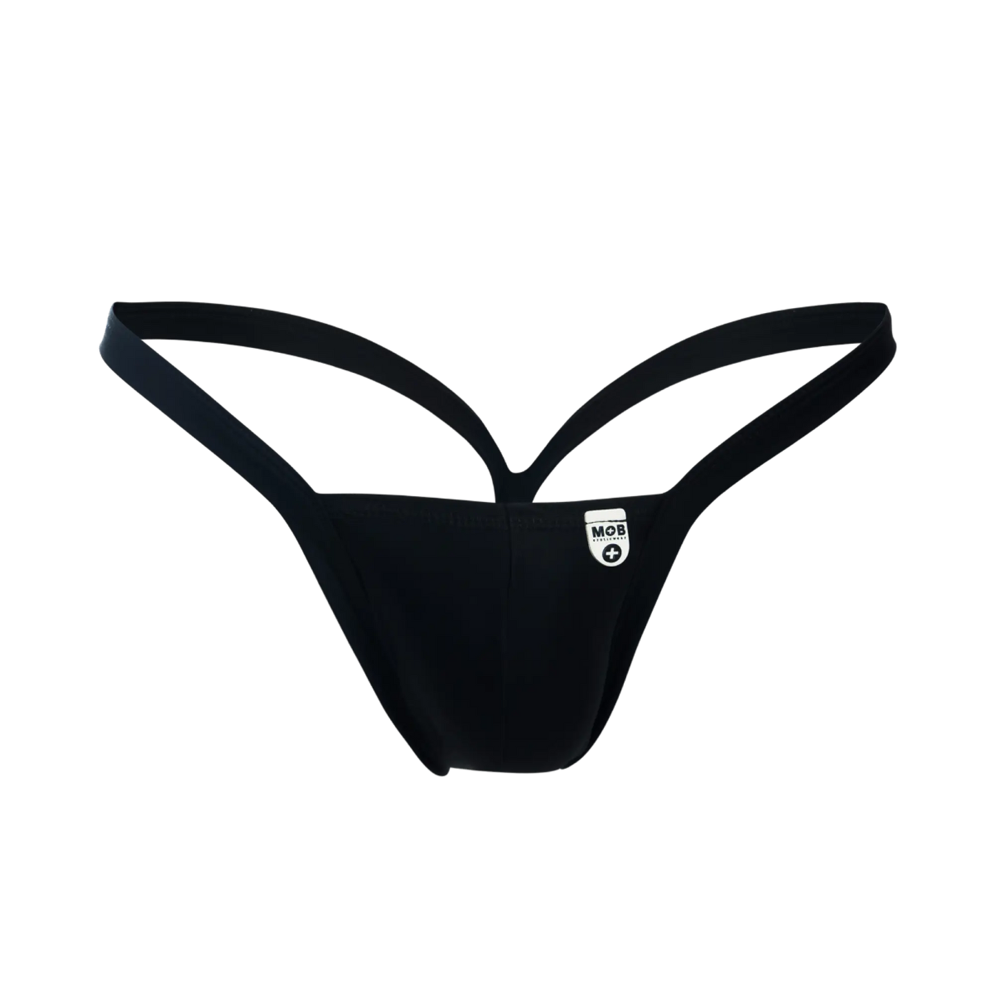 Black thong mob y buns thong with minimalist design and thin supportive straps shown from the back side