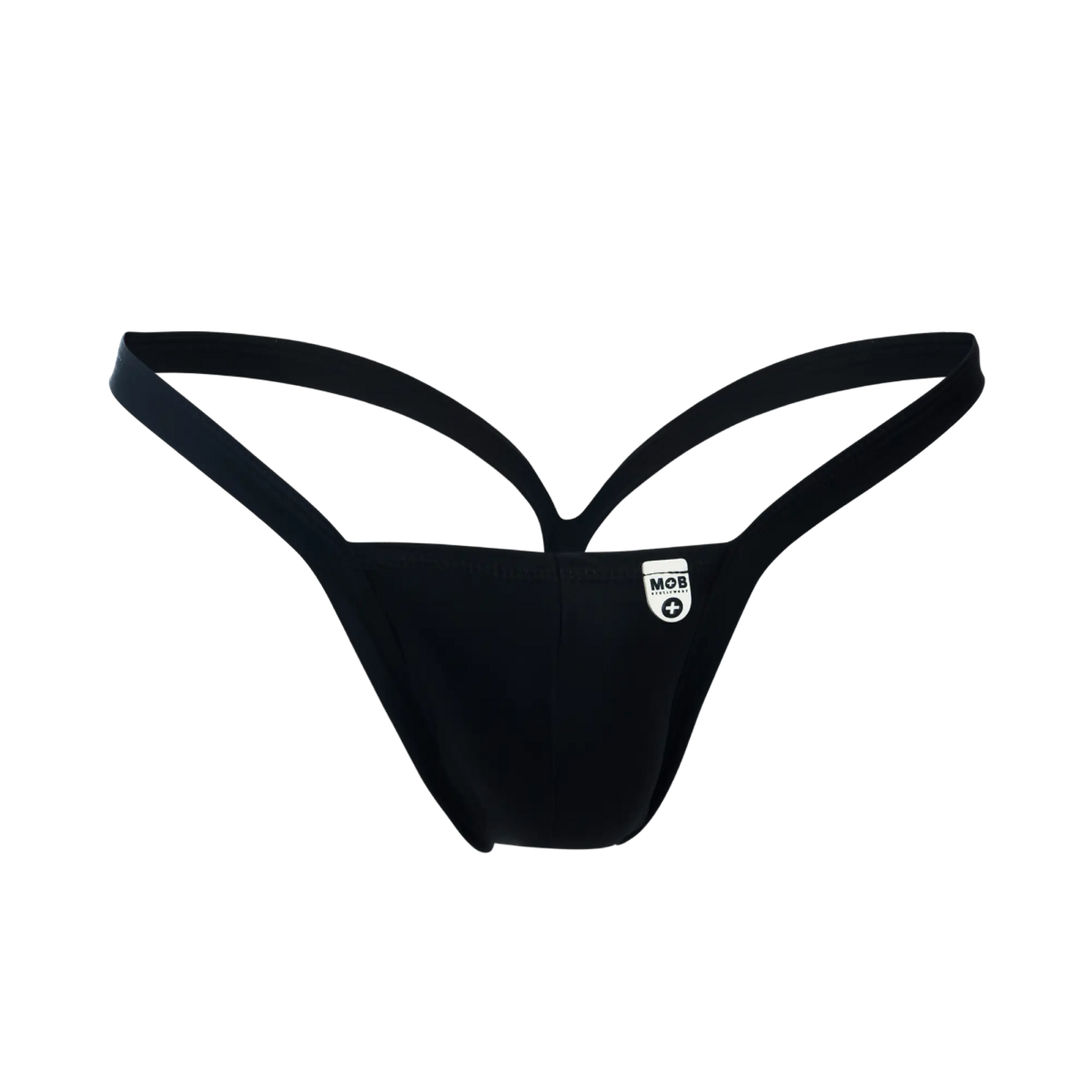Black thong mob y buns thong with minimalist design and thin supportive straps shown from the back side