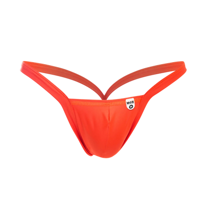Vibrant orange mob y buns thong with sleek form-fitting design and thin straps showing the back side