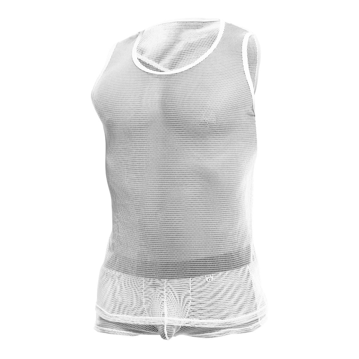 White mesh MOB fishnet tanktop with round neckline and hemmed edges made of breathable fabric