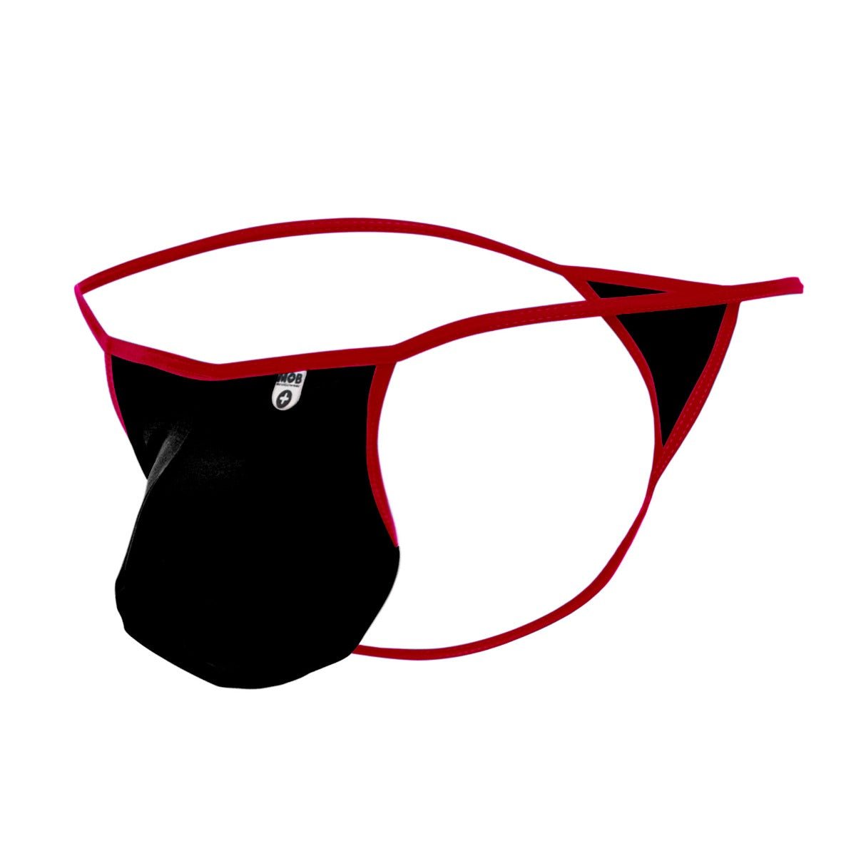 Black and red mob magic pouch thong with sleek minimalist design showing the back side of the product