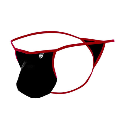 Black and red mob magic pouch thong with sleek minimalist design showing the back side of the product